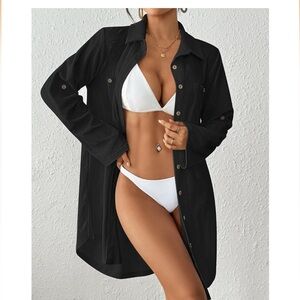 Terry Cloth Swim Cover Up Cotton Bathing Suit Coverup Button Down Beach Shirt